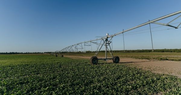 Irrigation system in a field in Ukraine