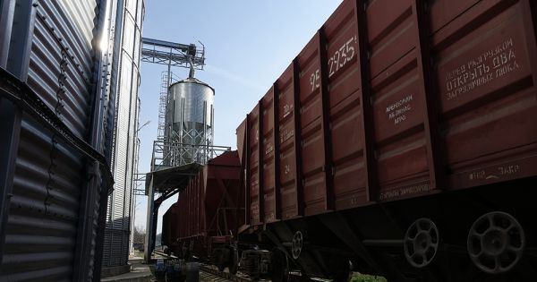 Вагони-зерновози на елеваторі в Україні