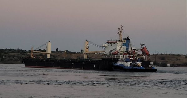 The bulk carrier SACURA is leaving the port of Pivdenny, Ukraine. August 8, 2022