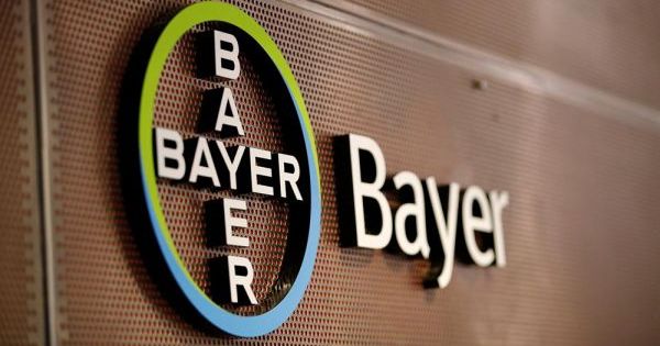 Bayer logo in Leverkusen, Germany