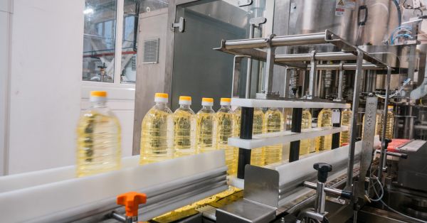 Sunflower oil bottling line at a plant in Ukraine