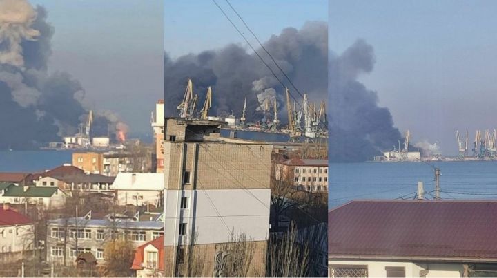 Fire raging in the Port of Berdyansk, Ukraine