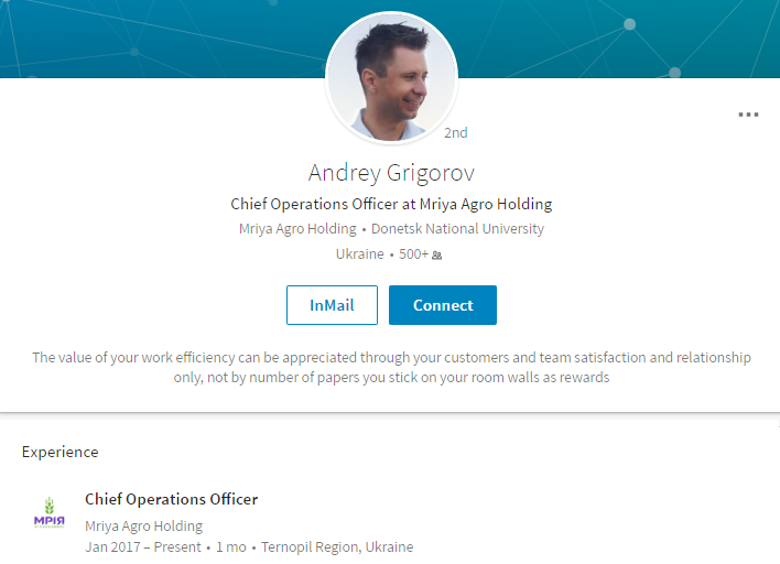 Профиль Андрея Григорова на LinkedIn