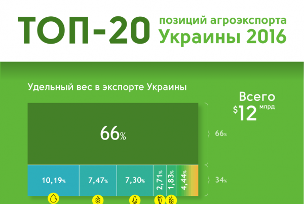 ТОП-20 позиций агроэкспорта Украины 2016