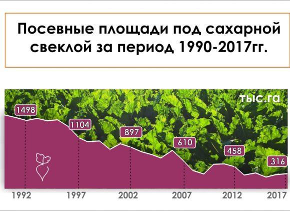 Посевные площади сахарной свеклы за период 1990-2017 гг.