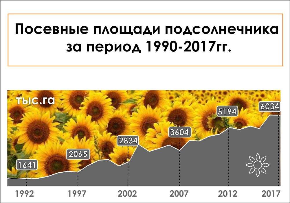 Посевные площади посевные площади подсолнечника за период 1990-2017 гг.