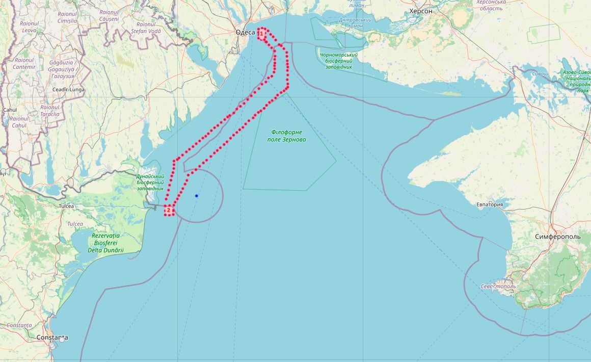 Схема зернових коридорів в акваторії Чорного моря