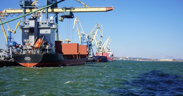 Vessels being loaded in Mariupol Sea Commercial Port