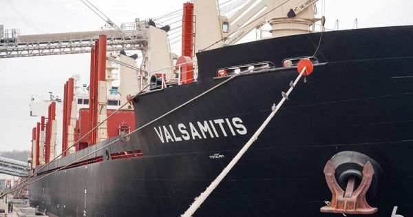 Судно VALSAMITIS, завантажене пшеницею, у порту Чорноморська. 19 лютого 2023 р.