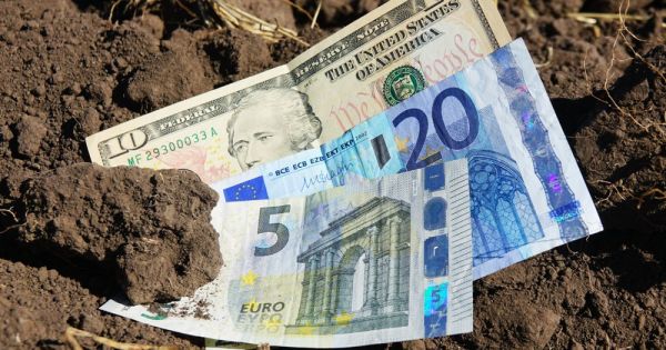Dollars and euros in Ukranian black soil