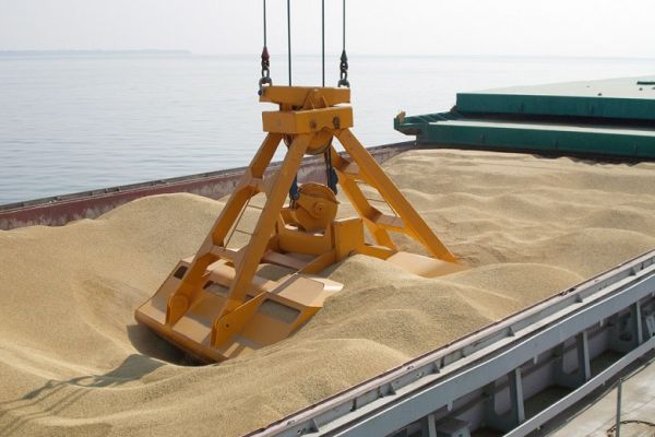 Grain transshipment in river port in Ukraine