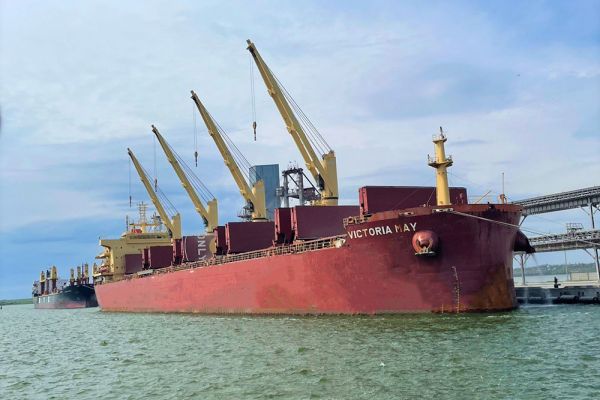 Судно Victoria May загружается зерном у причала порта «Ника-Тера» в Николаевском морпорту