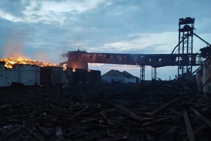 A grain elevator in Beryslav, Kherson region, after it was hit by russian guided bombs on April 9, 2023