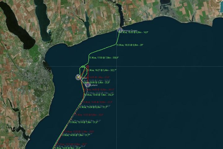 Рух суден тимчасовим морським експортним коридором до портів Великої Одеси 15 жовтня 2023 року