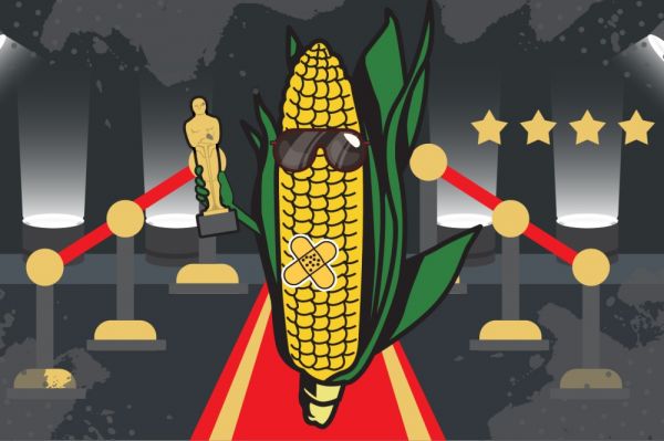 Corn cob on a red carpet