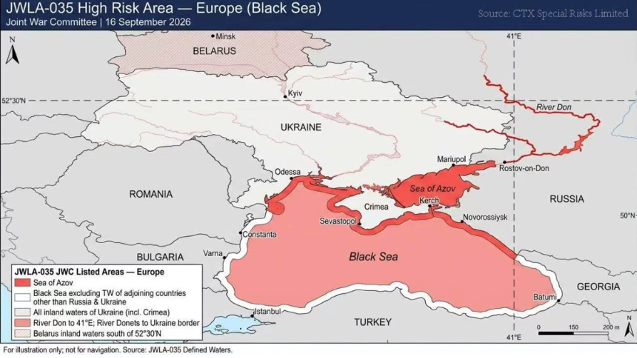 Оновлені межі JWC Listed Areas у Чорному морі. Візуалізація CTX Special Risks Limited на основі циркуляра JWLA-035