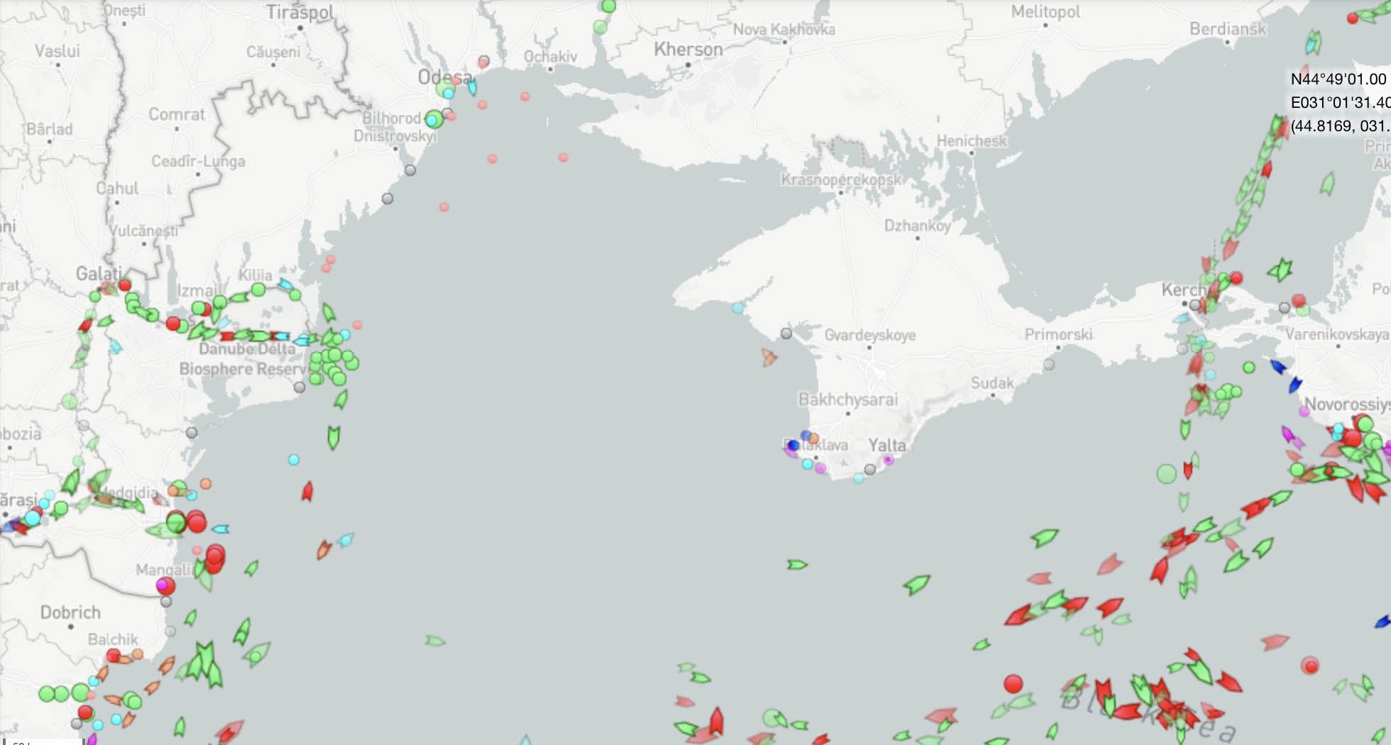 Navigation in the Black Sea, August 1, 2023. Marine Traffic