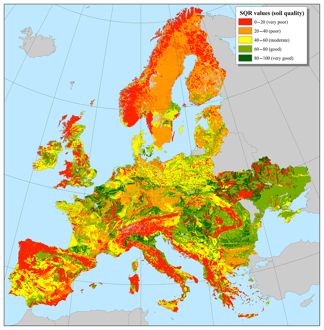 Візуалізація якості ґрунтів у країнах Європи за показником продуктивності біомаси рослин (родючості ґрунту)