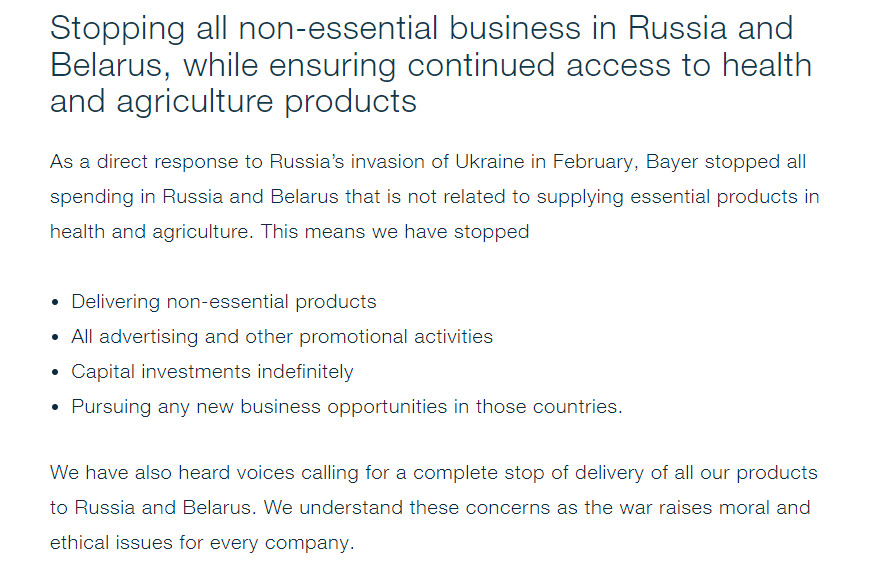 Bayer statement on the russia-Ukraine war updated on August 15, 2022