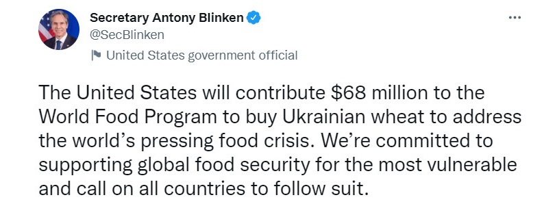 Tweet made by the U.S. Secretary of State Antony J. Blinken