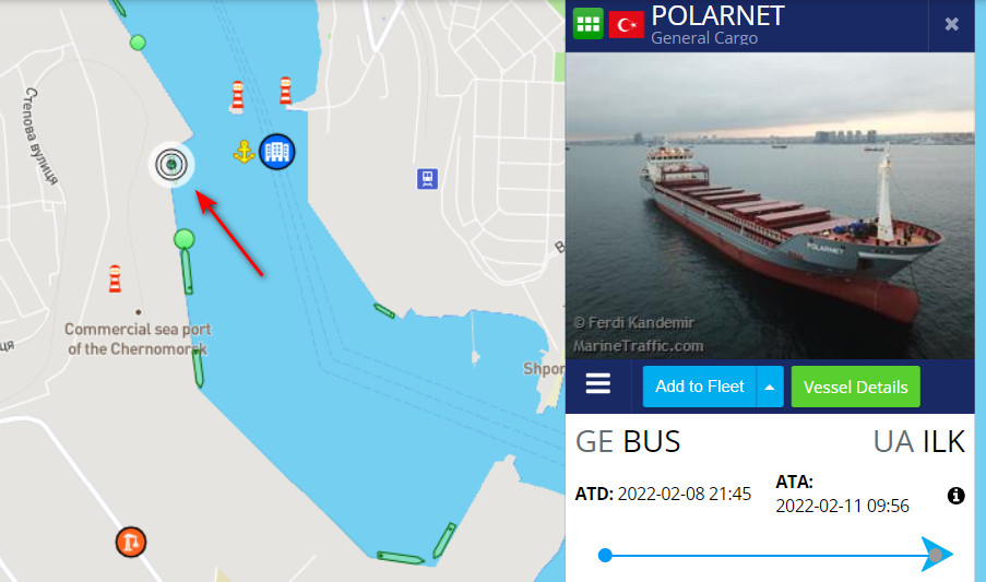 Polarnet position as of 29 July, 2022. Source: MarineTraffic