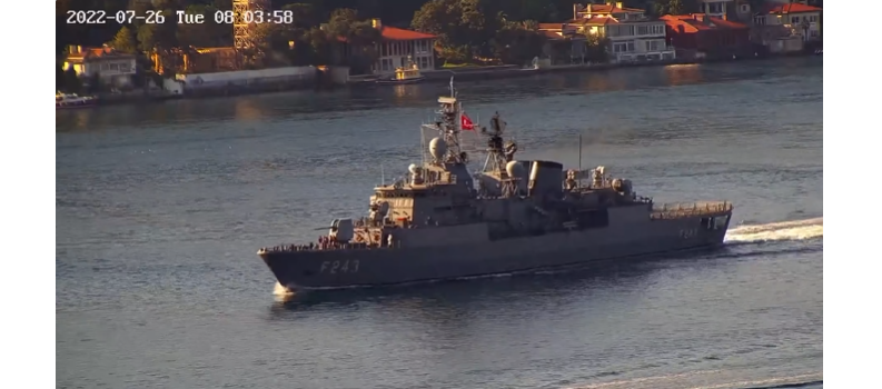 Turkish frigate is heading for the Black Sea through Bosphorus on 26 July, 2022