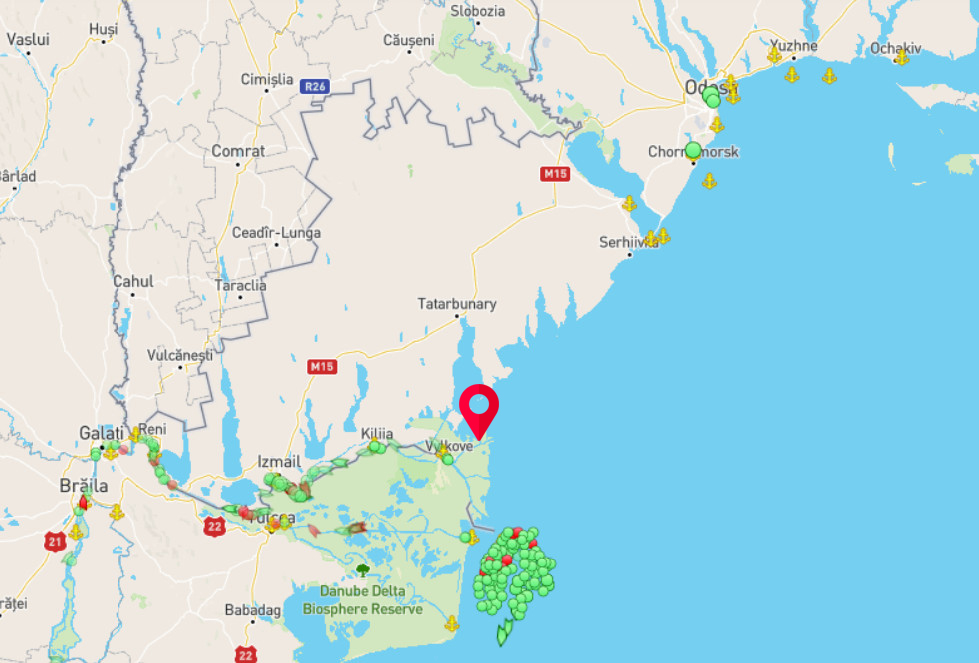Ust-Dunaisk port tagged on MarineTraffic's online map screenshot of August 7, 2023
