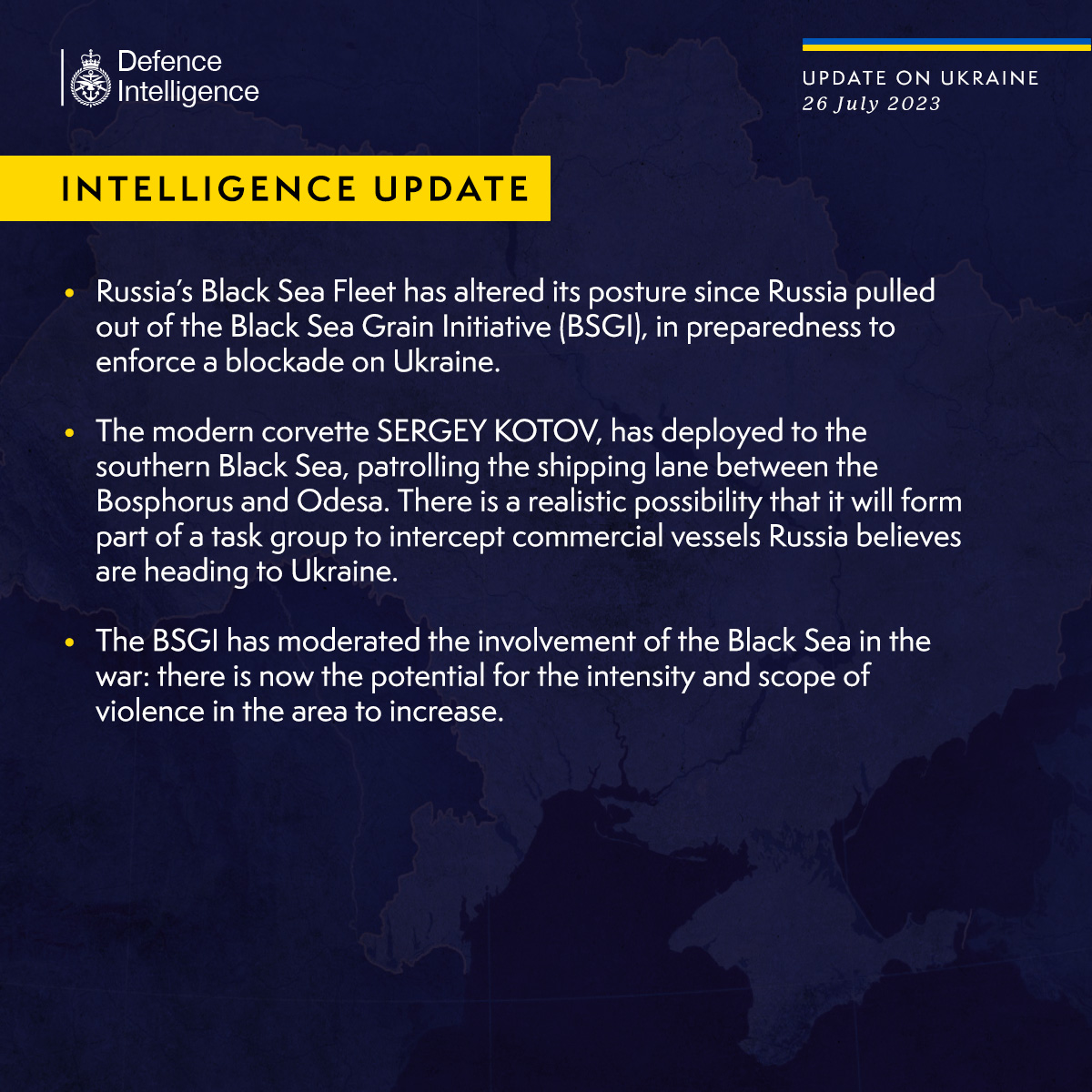 British Intel report on Ukraine, July 26, 2023