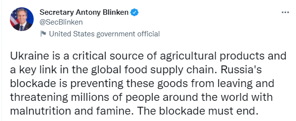 Допис держсекретаря США Ентоні Блінкена в мережі Twitter