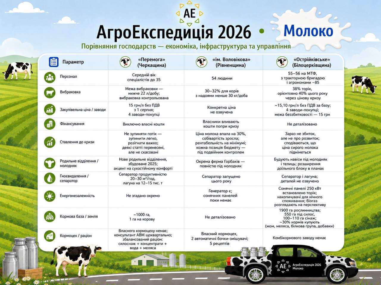 Порівняння ключових параметрів ферм. Інфографіка: Latifundist.com