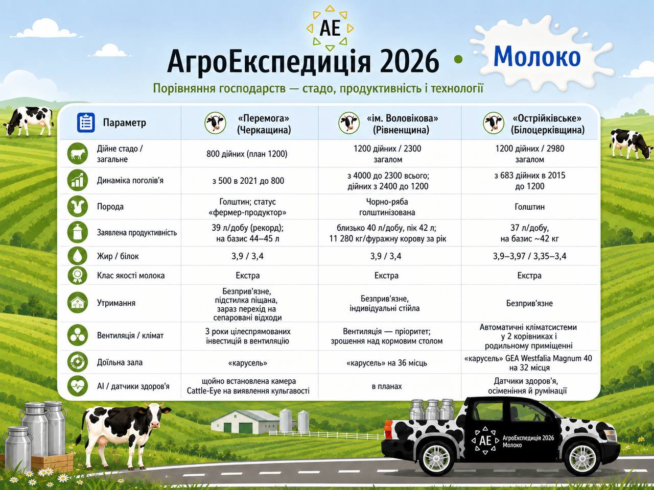 Порівняння ключових параметрів ферм. Інфографіка: Latifundist.com