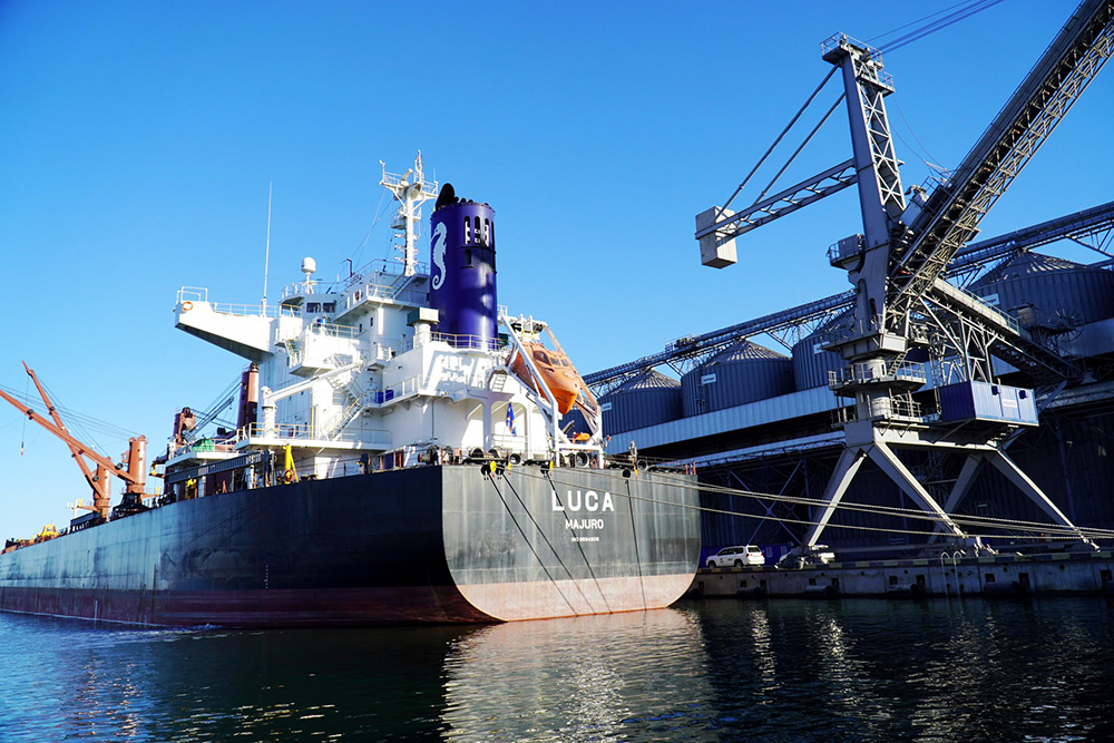 Завантаження пшеницею судна Luca у порту Одеси. 22 січня 2023 року