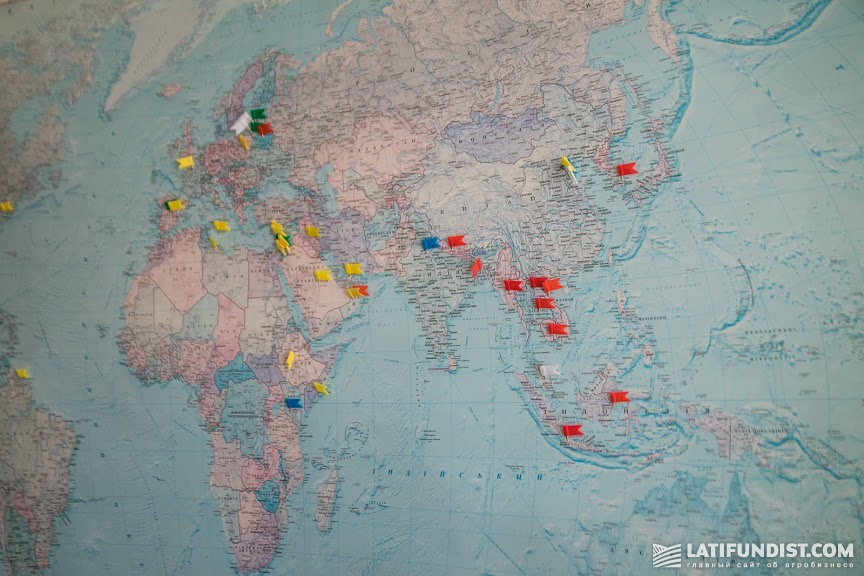 Map showing GradOil's export geography in Stanislav Tarshin's office