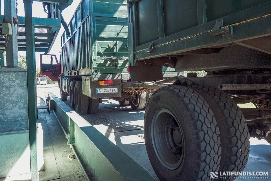 Grain trucks at the Elevator Agro facility