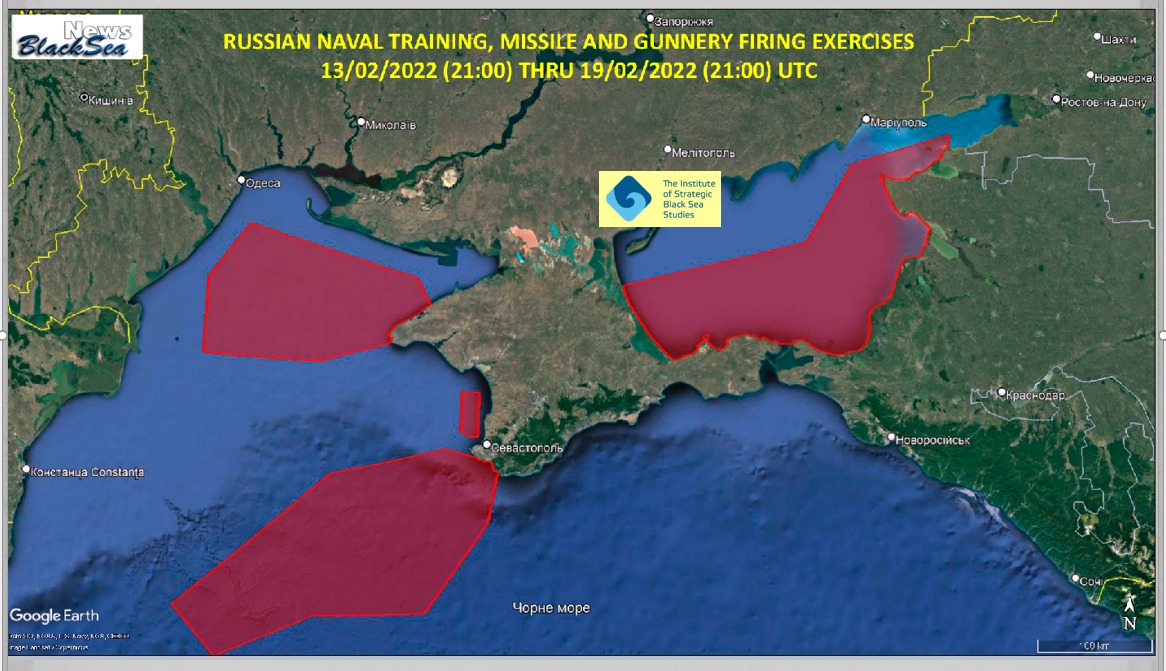 Заявлені перекриття районів Чорного та Азовського морів для ракетних та артилерійських навчань флоту РФ