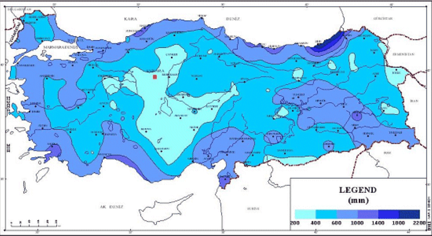 Карта річних опадів в Туреччині
