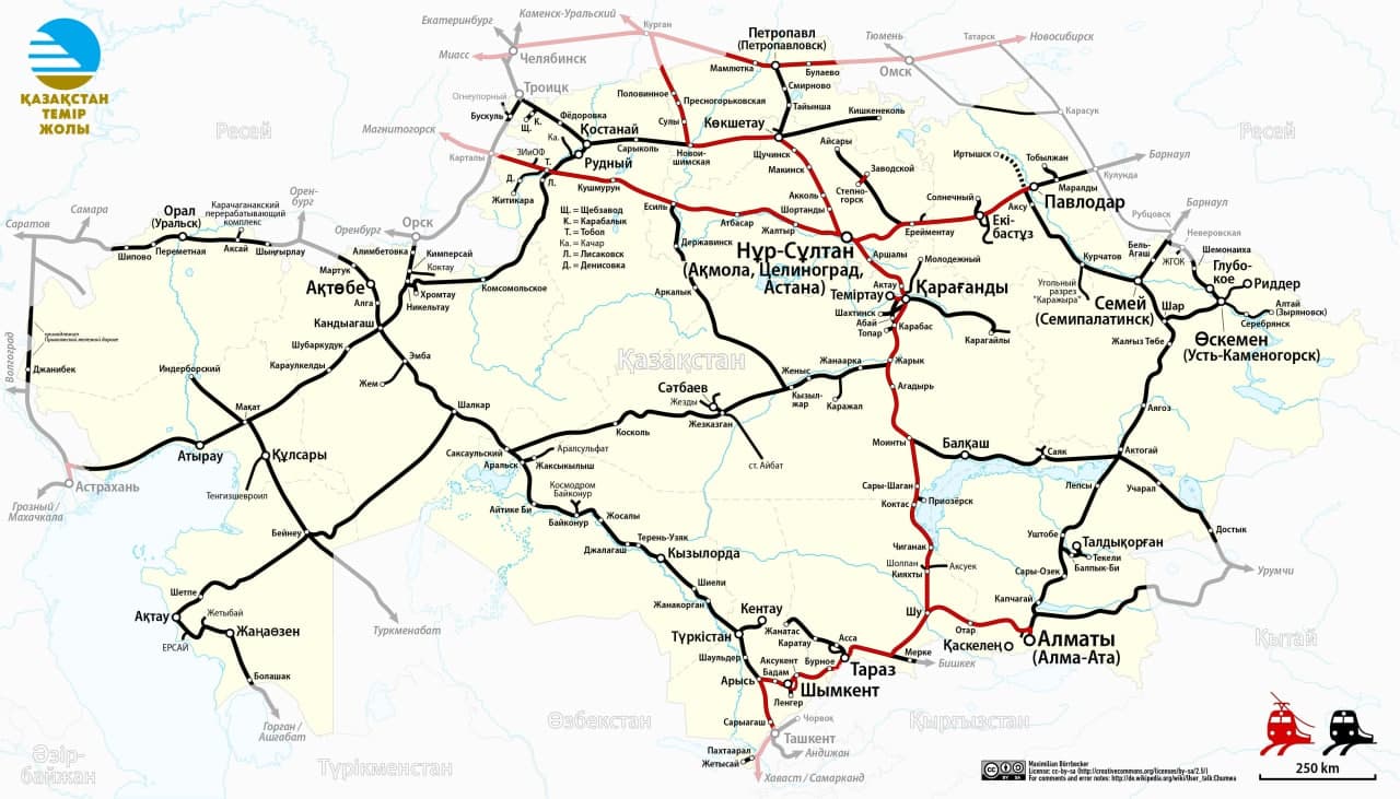 Карта ж/д Казахстана